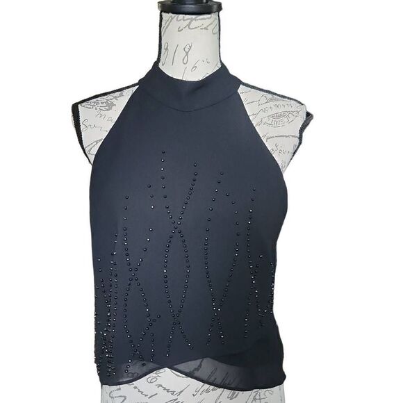 J.R. Nites by Caliendo Ladies Black Strappy Beaded Halter Top - Size 10 - Picture 1 of 8